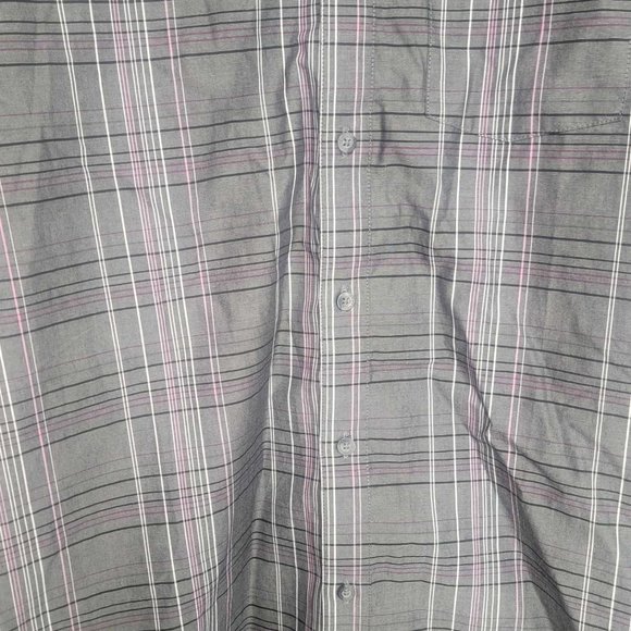 Mens Size L Oakley Short Sleeve Plaid stripe black grey pink button down shirt - Picture 5 of 9